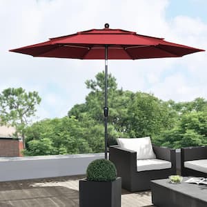10 ft. Outdoor Aluminum Pole Patio Market Umbrella in Dark Red with Double Air Vent