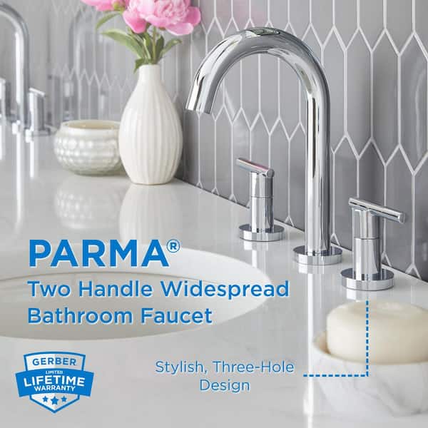Parma 8 in. Widespread 2-Handle Bathroom Faucet with Metal Touch Down Drain 1.2 GPM in Chrome