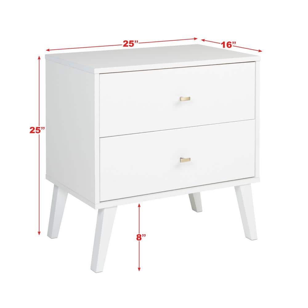 Milo Mid-Century Modern White 2-Drawer Nightstand