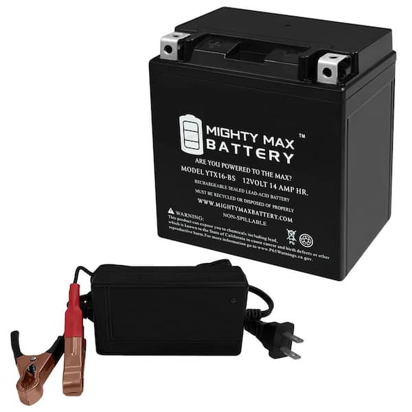 MIGHTY MAX BATTERY YTX16-BS Battery Replaces Suzuki LTX16-BS + 12V 4Amp Charger