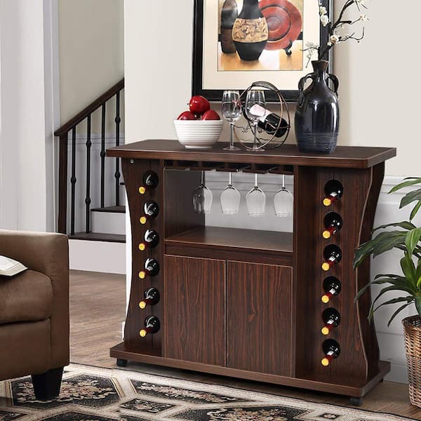 Bunpeony Brown Buffet Sideboard Rolling Kitchen Island