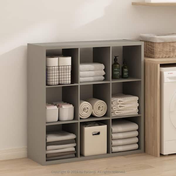 Furinno Simple 43.78 in. Tall Light Grey Wood 9-Cube Bookcase