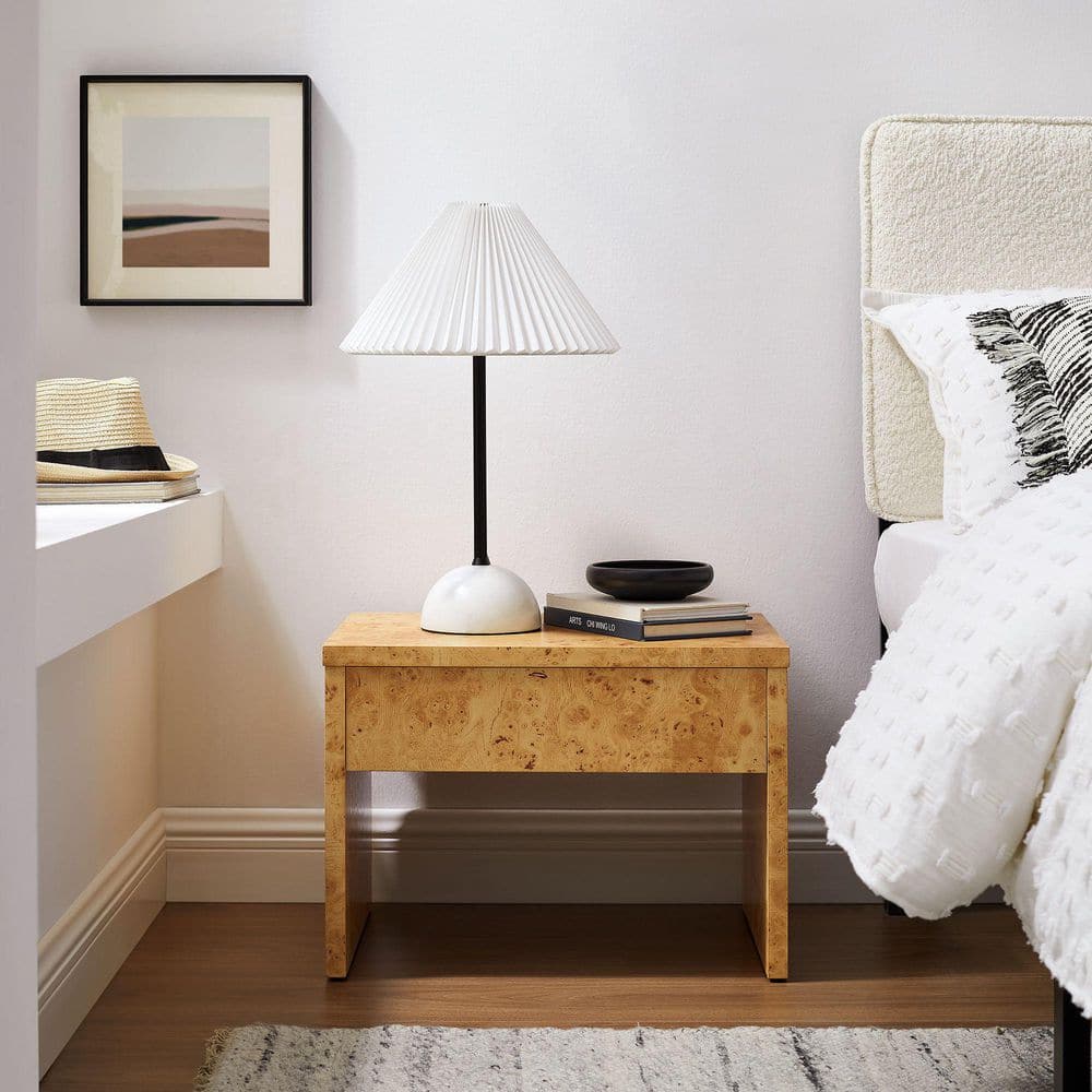 MODWAY Hudson Burl Wood 1-Drawer Nightstand in Natural-Accent