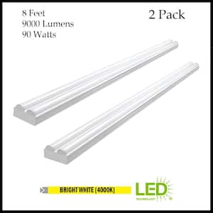 8 ft. 450-Watt Equivalent White Wide Integrated LED Strip Light Fixture High Output 9000 Lumens 4000K 90-Watt (2-Pack)