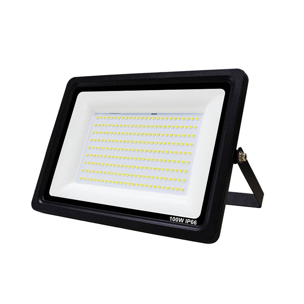 J&H LED 700-Watt Equivalent Integrated Black Outdoor LED Flood