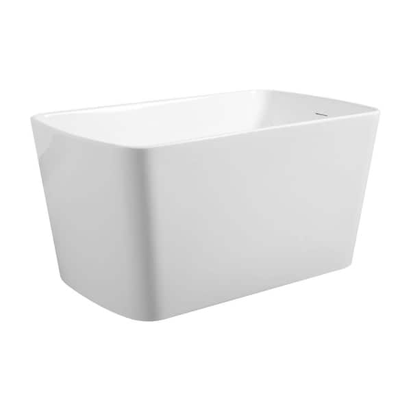 49.02 in. x 27.95 in. Flat Bottom Acrylic Freestanding Square-Shape Japanese Soaking Bathtub with Center Drain in White