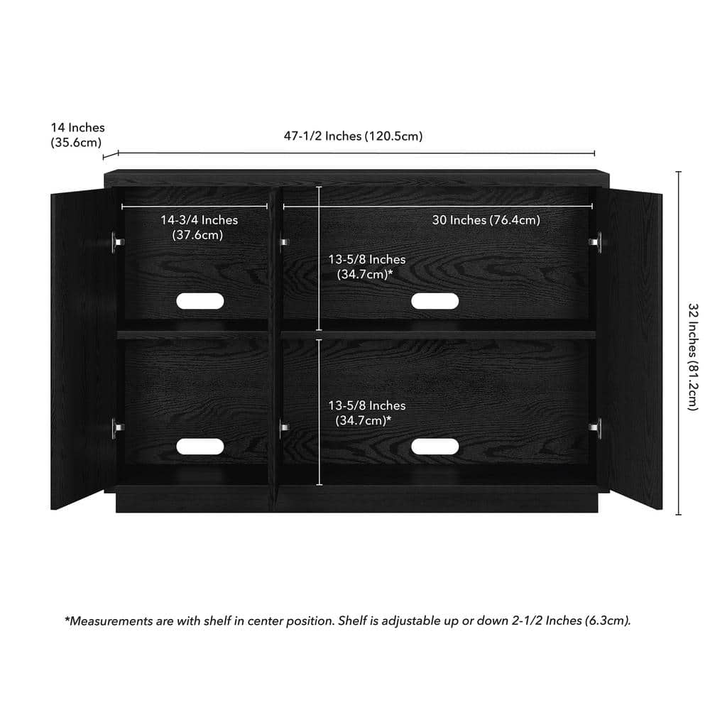 Black Grain MDF Modern Buffet Sideboard with Adjustable Shelves