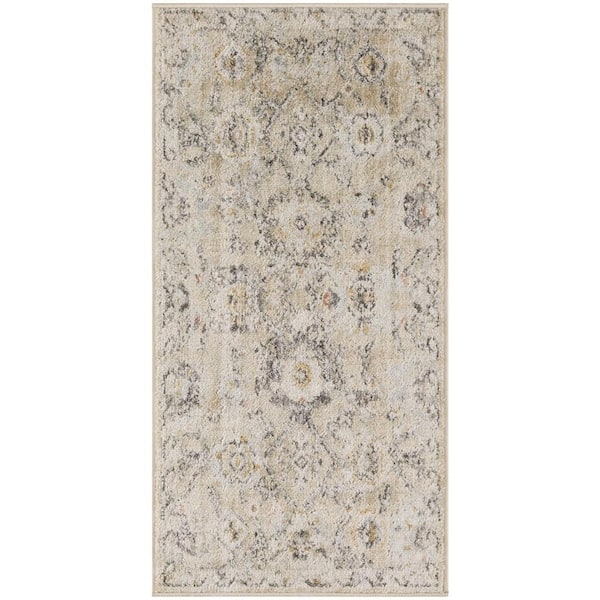 Oushak Home Cream 2 ft. x 4 ft. Floral Traditional Area Rug