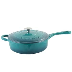 Artisan 3.5 qt. Cast Iron Nonstick Saute Pan in Teal Ombre with Lid