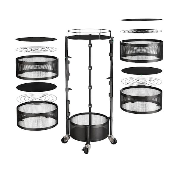 1 Piece 5-Tier Rotating Wire Fruit Baskets Organizer Cart with Metal Lid in Black Kitchen Storage Set