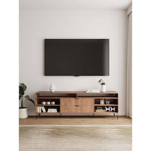 DUMBO 85 in. Golden Brown Mid-Century Modern TV Stand Fits TV's up to 80 in. with SNAP Tool-Free Assembly