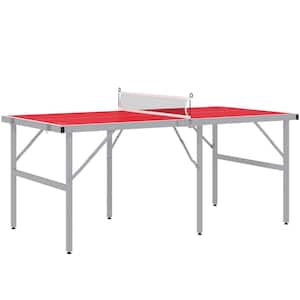 Mini Ping Pong Table Set in Red, Foldable Table Tennis Table with Net, 2 Paddles, 3 Balls, Adjustable Feet
