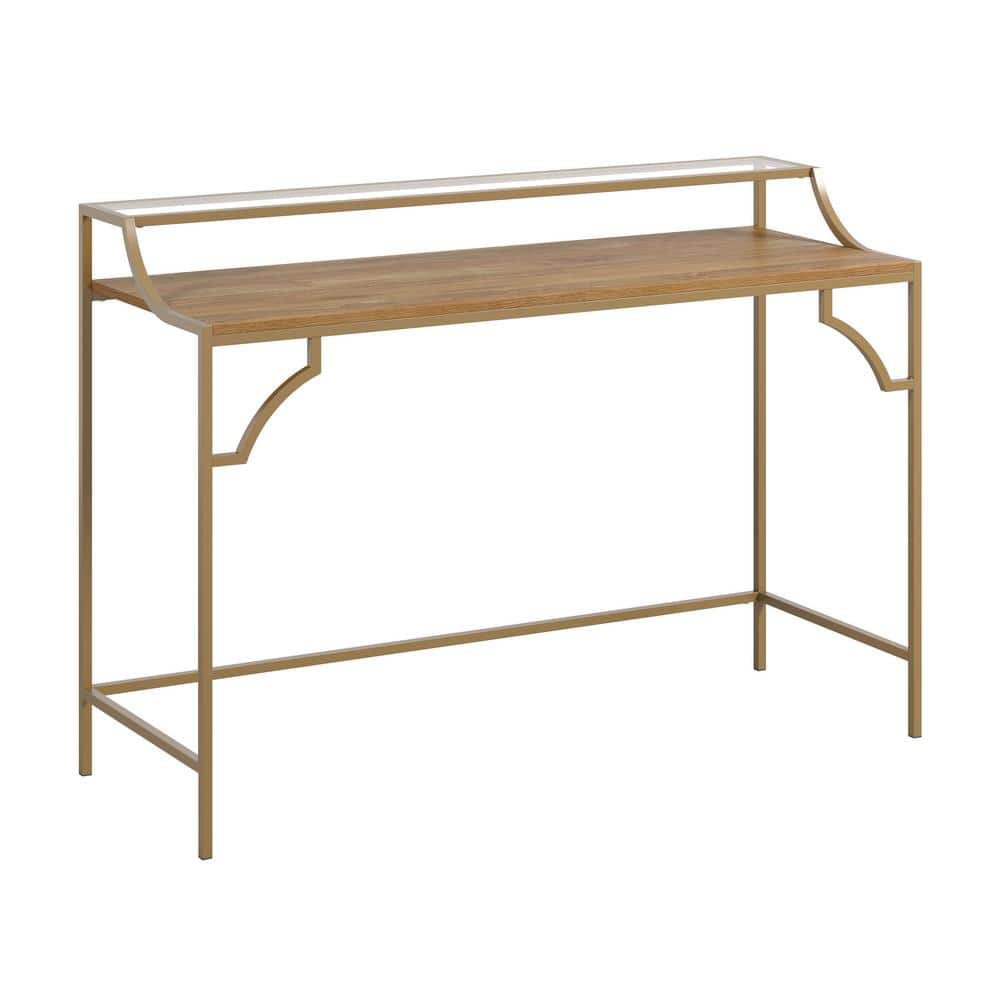 Sindoori Mango and Gold Writing Desk with Glass Shelf