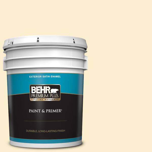 BEHR PREMIUM PLUS 5 gal. #370C-2 Custard Cream Satin Enamel Exterior Paint & Primer