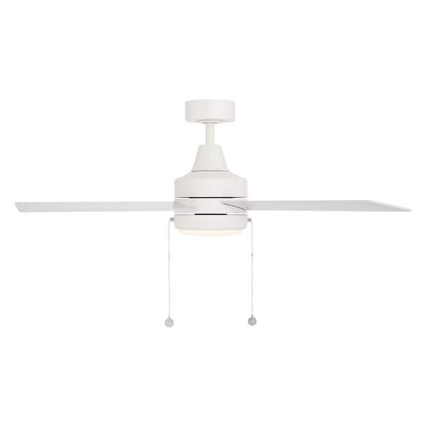 Quade 52 in. Indoor/Outdoor Matte White 4-Blade Pull Chain Ceiling Fan Selectable CCT Integrated LED