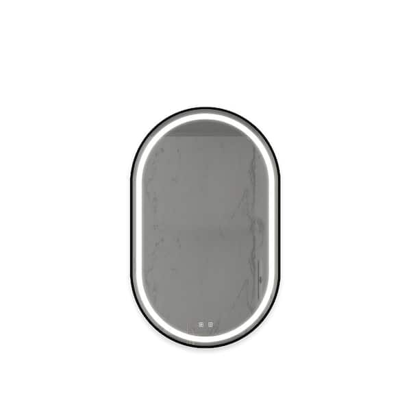 Qidian 20 in. W x 32 in. H Oval Bathroom Led Framed Vanity Mirror Wall Mount with Waterproof Anti-fog