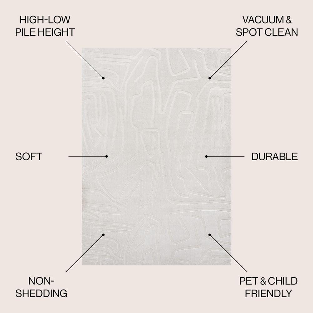 Alcina 8' x 10' White/Cream Abstract High-Low Area Rug
