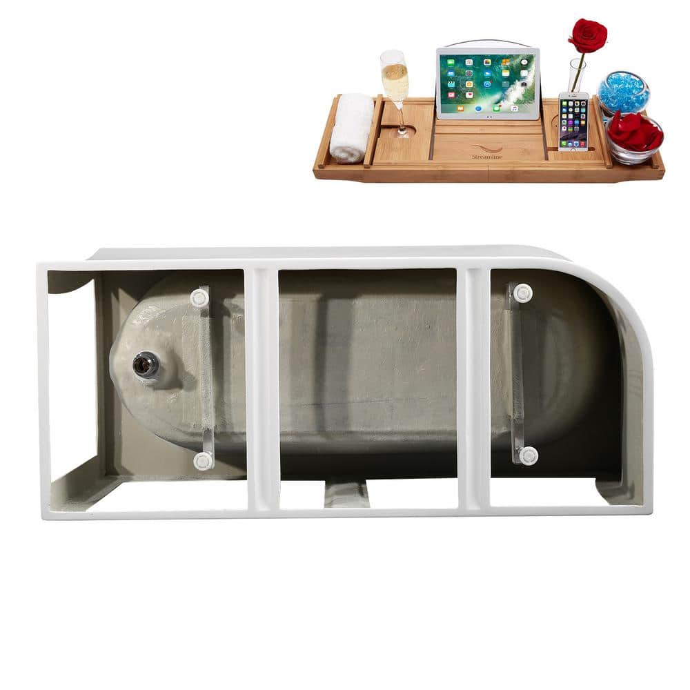 67" Glossy White Acrylic Freestanding Soaking Tub with Tray