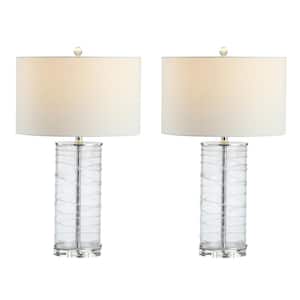 Cole 27.5 in. Modern Fused Glass Cylinder LED Table Lamp, Clear (Set of 2)