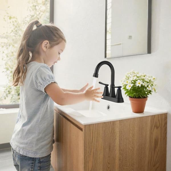4 in. Centerset 2-Handle High-Arc Bathroom Faucet in Matte Black