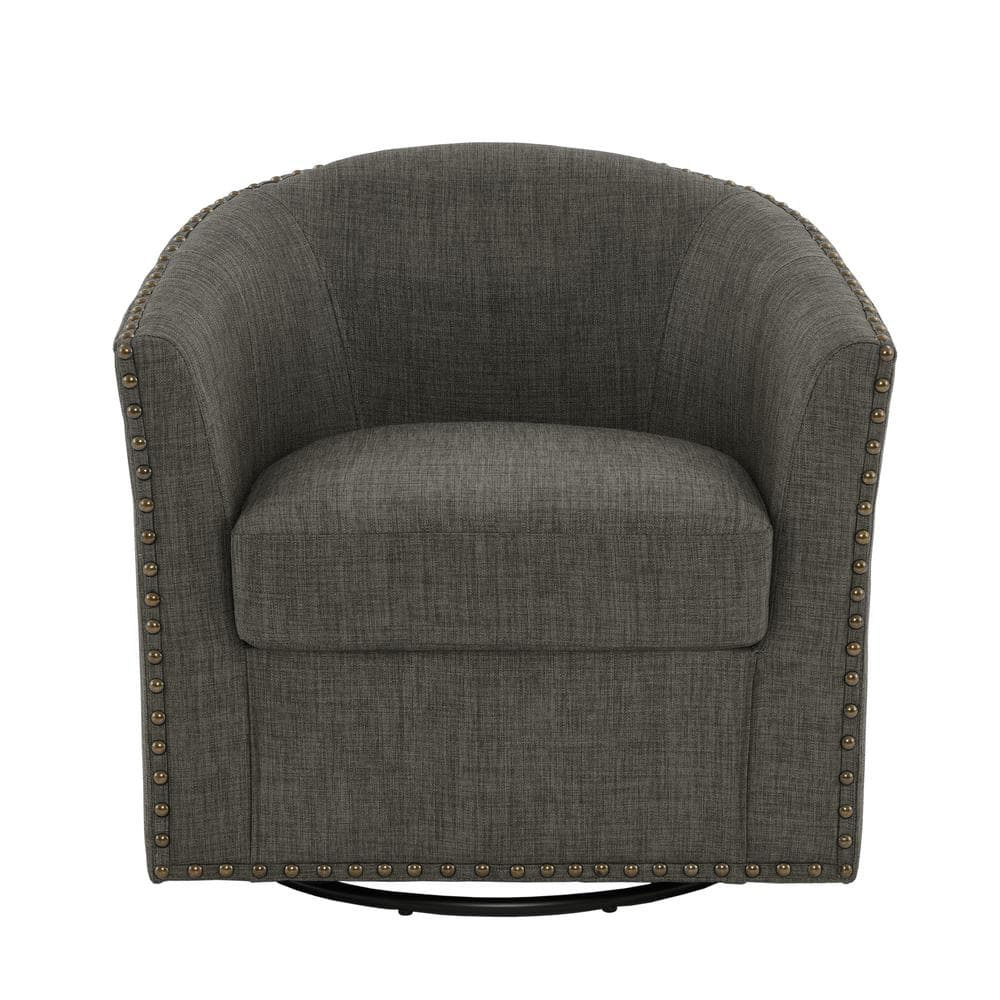 Comfy Gray Linen Nailhead Trim Upholstered Swivel Barrel Arm Chair With Metal Base(Set of 1) price history on PriceWatchPro