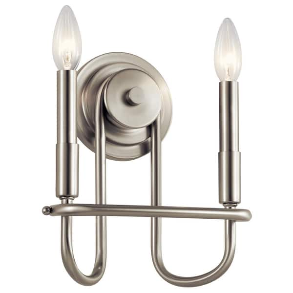 KICHLER Capitol Hill 2-Light Brushed Nickel Bathroom Indoor Wall Sconce Light