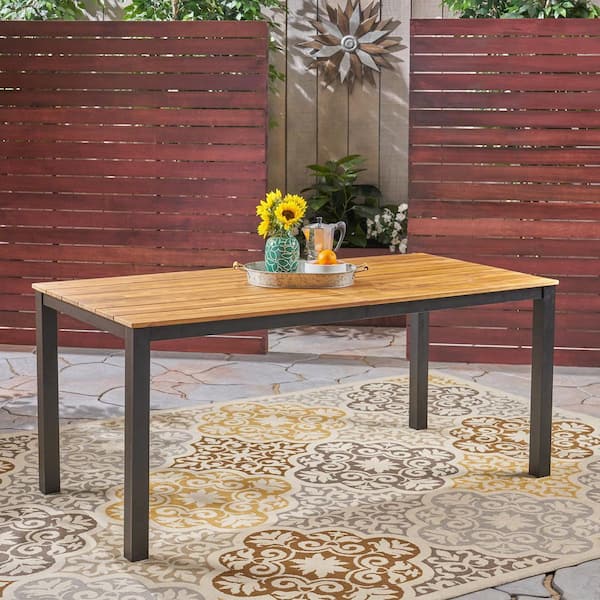 71 in. Rectangle Tabletop Metal and Wood Outdoor Dining Table