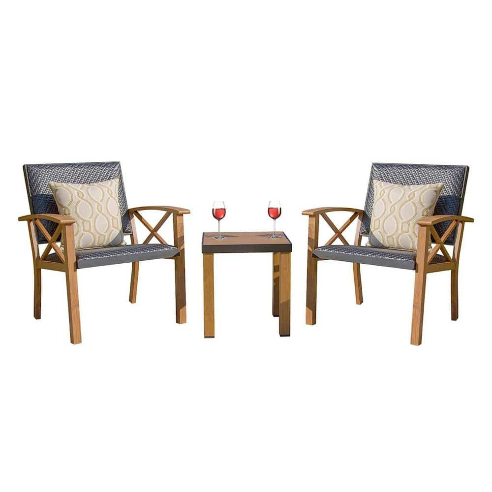 Sudzendf 3-Piece Wicker Patio Conversation Seating Set with Beige ...