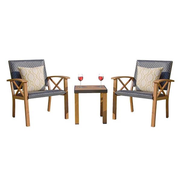 Sudzendf 3-Piece Wicker Patio Conversation Seating Set with Beige Sunbrella Pillows