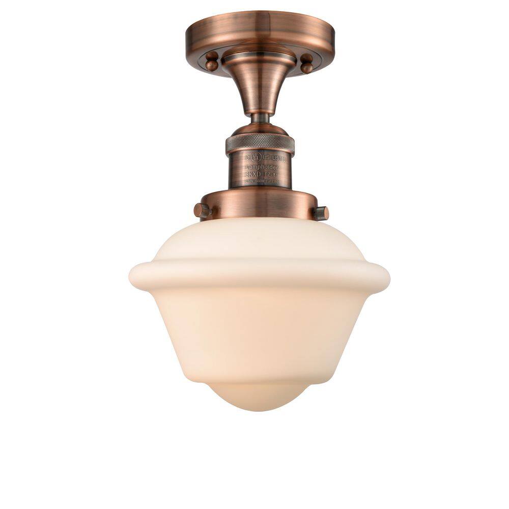 Oxford 7.5 in. 1-Light Antique Copper Traditional Semi-Flush Mount with Frosted Glass Shade price history on PriceWatchPro