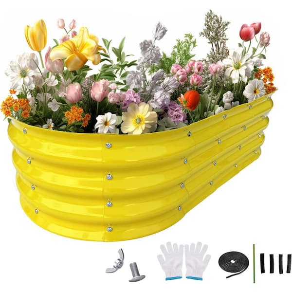 Modular Raised Garden Bed Kit 48in. L x 24in. W x 12in. H Yellow Metal Galvanized Planter Box with Rubber Strip