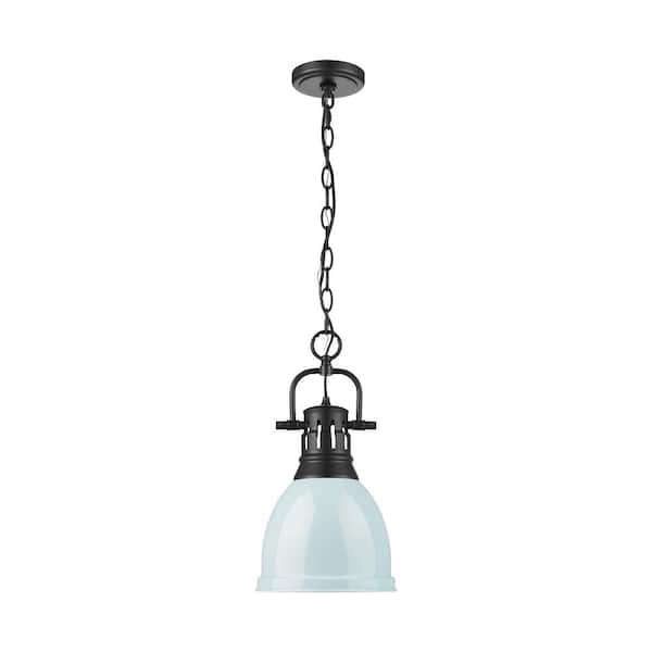 Golden Lighting Duncan 100-Watt 1-Light Matte Black Pendant Light with Green Shade and No Bulbs Included