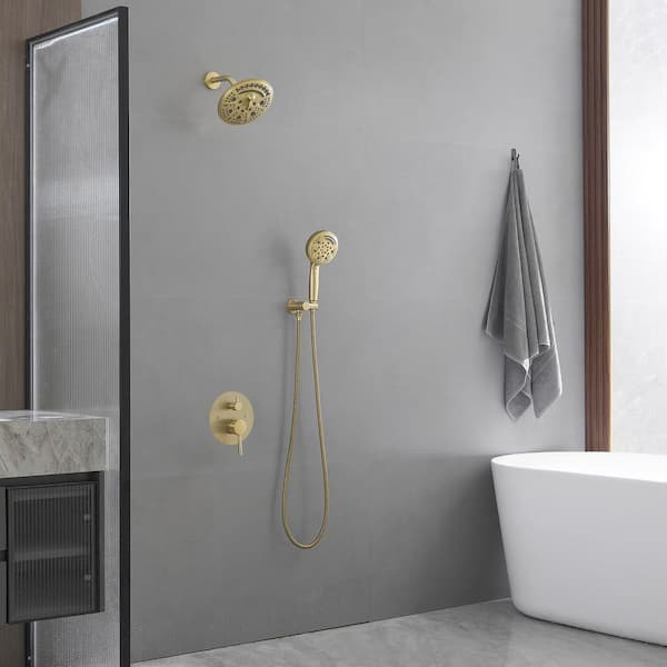 Single Handle 8-Spray Round Shower Faucet 2.5 GPM with Detachable Handheld Shower in Brushed Gold (Valve Included)