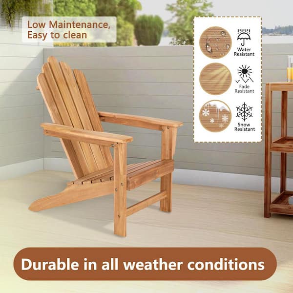 Teak Wood Adirondack Chair with Footrest, Wide Armrest, Durable