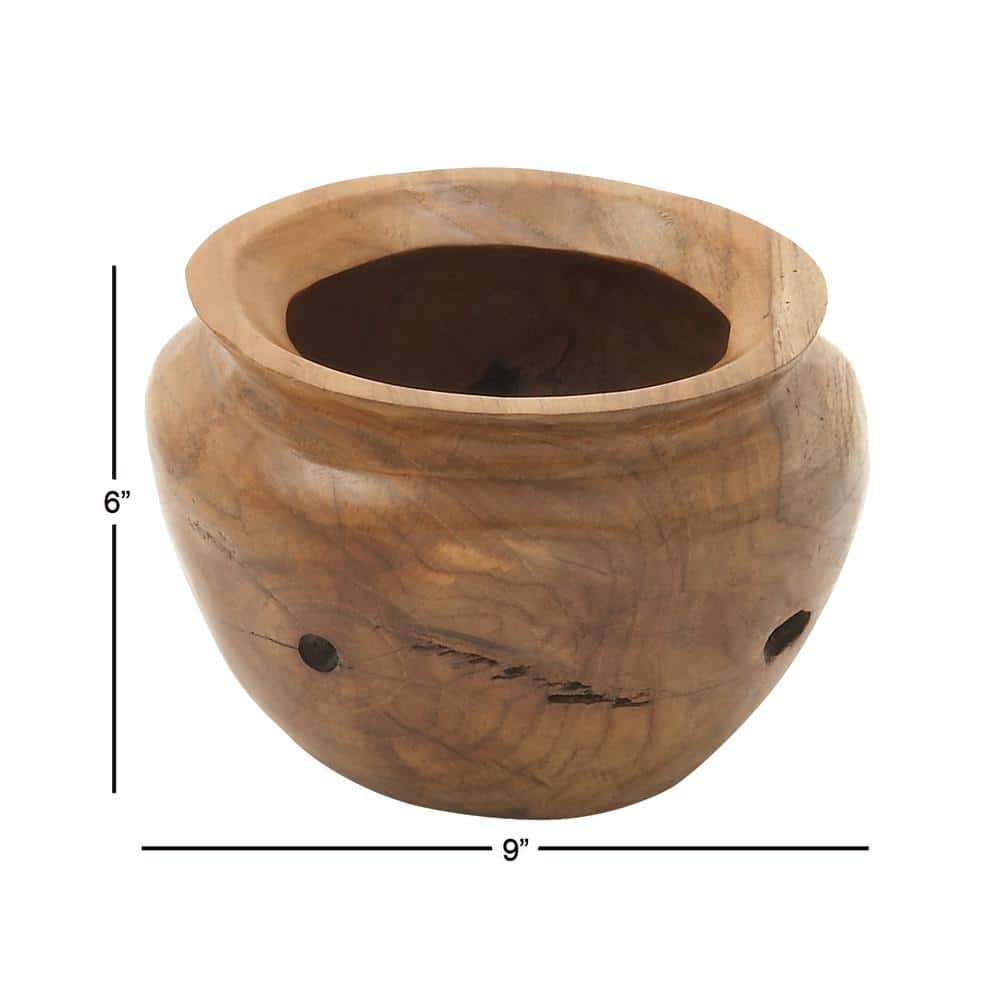 Handcrafted Teak Urn-Shaped Decorative Bowl with Unrefined Edge