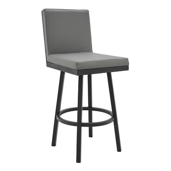 Benjara 30 in. Gray and Black Low Back Metal Frame Barstool with Faux Leather Seat