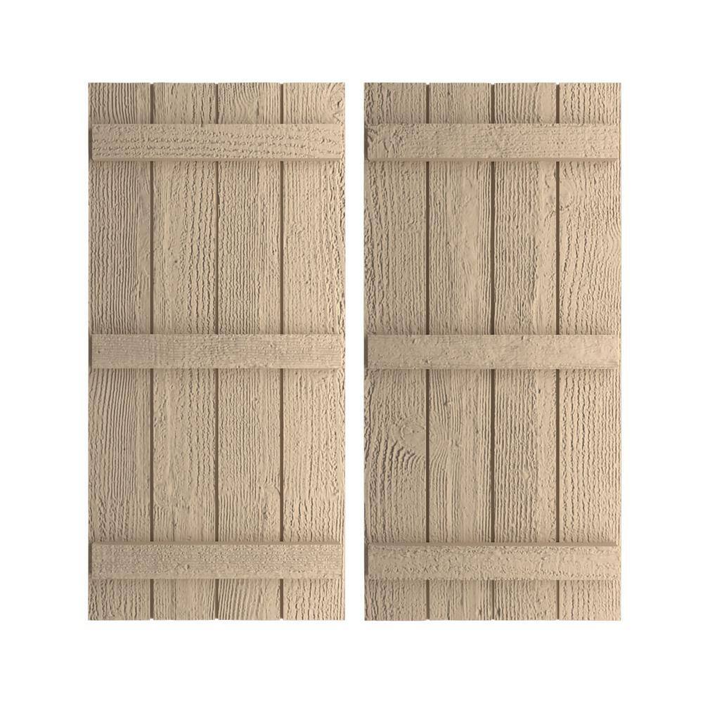 22 in. x 68 in. Timberthane Polyurethane 4-Board Joined Board-n-Batten Rough Sawn Faux Wood Shutters Pair