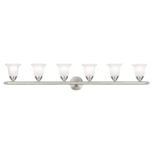 Esterbrook 48 in. 6-Light Brushed Nickel Vanity Light with White Alabaster Glass