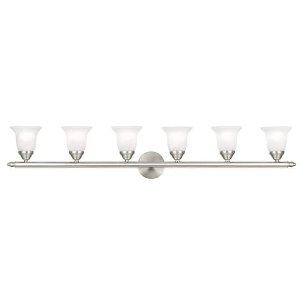 Esterbrook 48 in. 6-Light Brushed Nickel Vanity Light with White Alabaster Glass