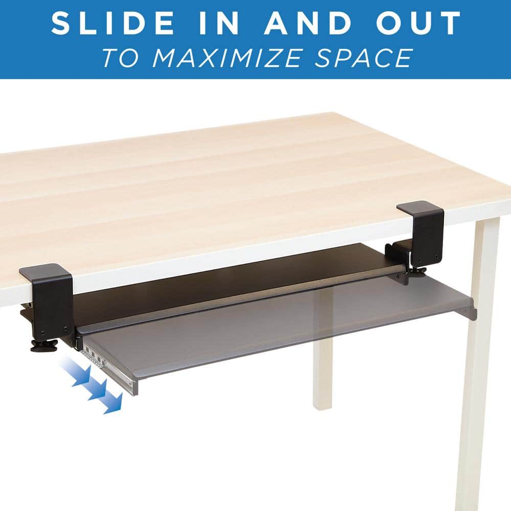 Adjustable Black Metal Clamp-On Keyboard Tray
