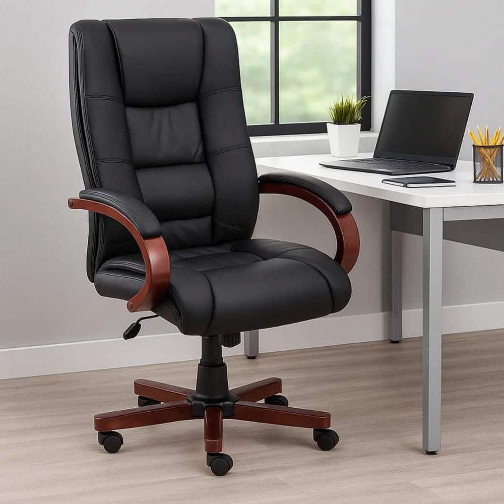 Benjara Zoey Vinyl High-Back Office Executive Chair in Black and
