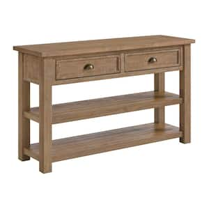 Monterey 50-In. Driftwood Rectangle Solid Wood Sofa Console Table with Drawers and Shelves