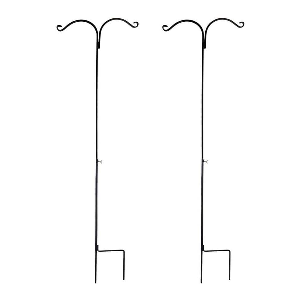 Premium Steel Ground Stake Shepherd's Hook 65 in. 2 Sided, Black, (2Pack) Shep65Inch2Sided2Pk