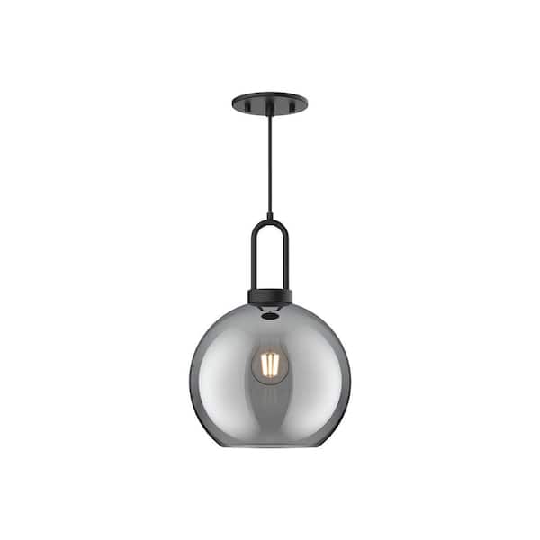 ALORA MOOD Soji 10 in. 1 Light 60-Watt Matte Black/Smoked Solid Glass Pendant Light