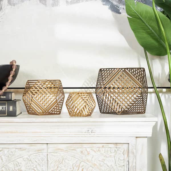 Litton Lane Gold Metal Geometric Sculpture (Set of 3)