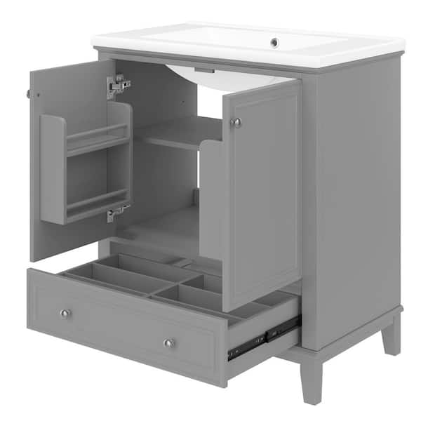 30 in. W x 18 in. D x 35 in. H Single Sink Freestanding Bath Vanity in Gray with White Ceramic Top