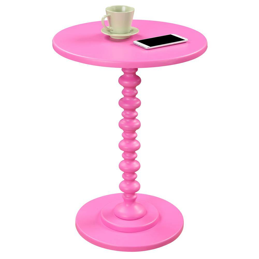 Palm Beach Glossy Pink Round Wood Spindle Side Table