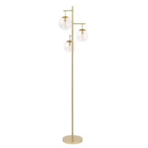 69 in. Gold 3-Light Tree Floor Lamp with Glass Globe Shade