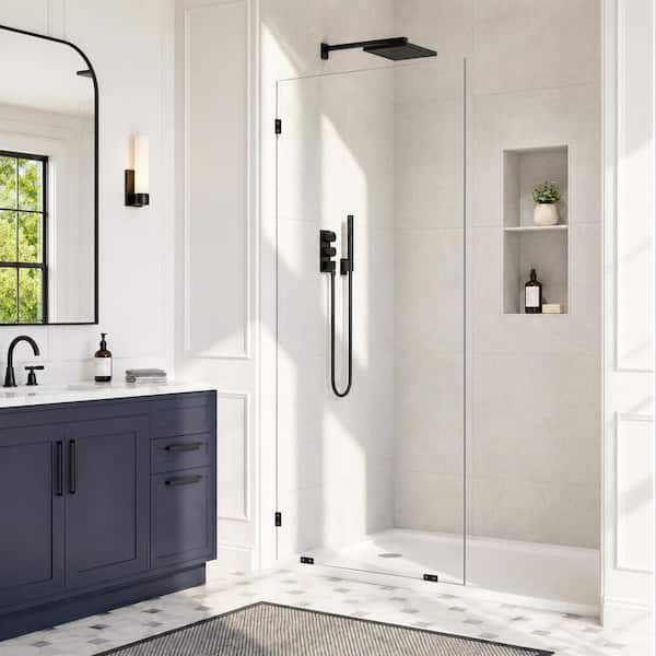 36 in. W x 78 in. H Frameless Fixed Single Panel Shower Door in Matte Black with Nano-Coated Tempered Glass