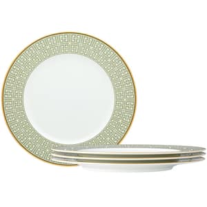 Infinity Green Gold 11 in. (Green) Bone China Dinner Plates, (Set of 4)